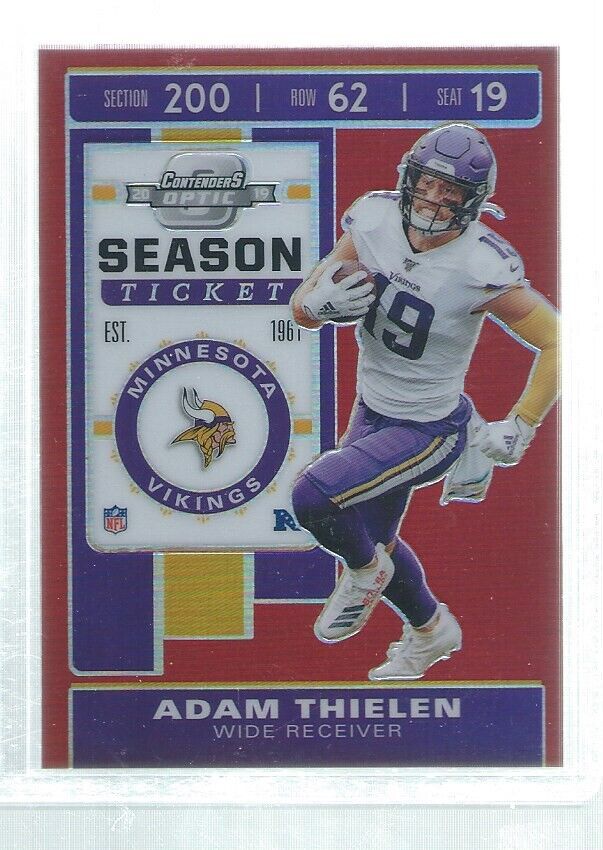 ADAM THIELEN 2019 CONTENDERS OPTIC SEASON TICKET RED HOLO PRIZM #D 186/199