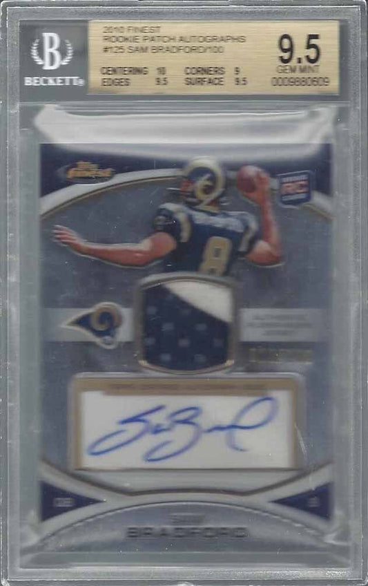 SAM BRADFORD 2010 TOPPS FINEST RPA ROOKIE PATCH AUTO RC /100 BGS 9.5 10 AU POP 3