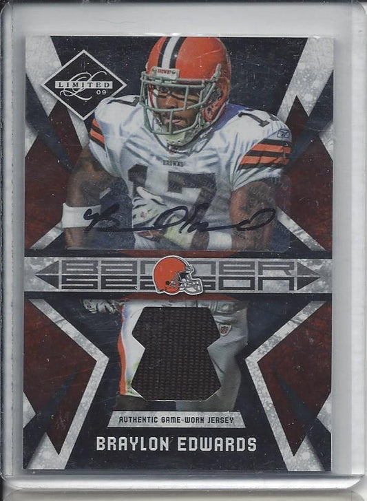 BRAYLON EDWARDS 2009 LIMITED BANNER SEASON BROWNS JERSEY AUTO #D 9/10