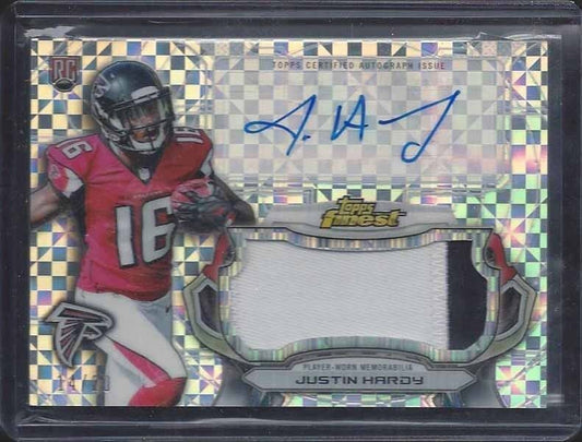 JUSTIN HARDY 2015 FINEST XFRACTOR JUMBO 3 COLOR ROOKIE PATCH AUTO RC #D 14/20