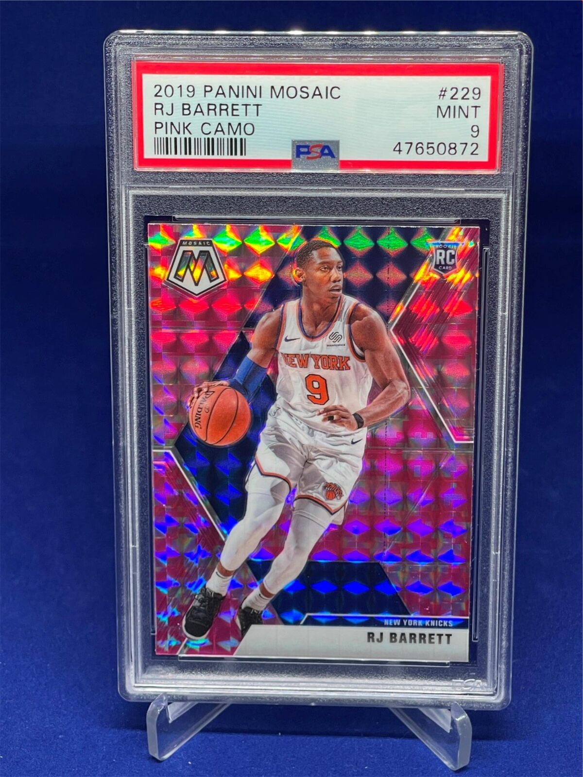 RJ BARRETT 2019-20 PANINI MOSAIC PINK CAMO PRIZM ROOKIE RC #229 PSA 9