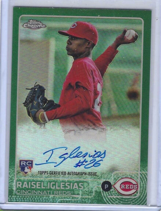 RAISEL IGLESIAS 2015 TOPPS CHROME GREEN REFRACTOR ONCARD ROOKIE AUTO RC #d 27/99