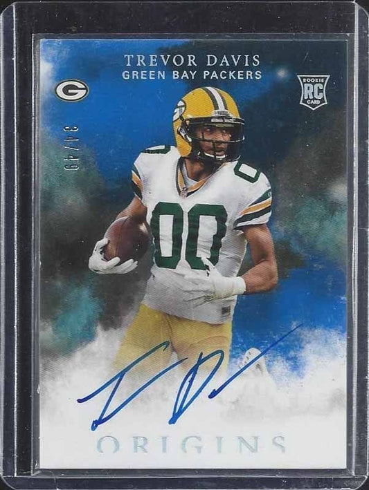 TREVOR DAVIS 2016 PANINI ORIGINS BLUE ON CARD PACKERS ROOKIE AUTO RC #D 34/49