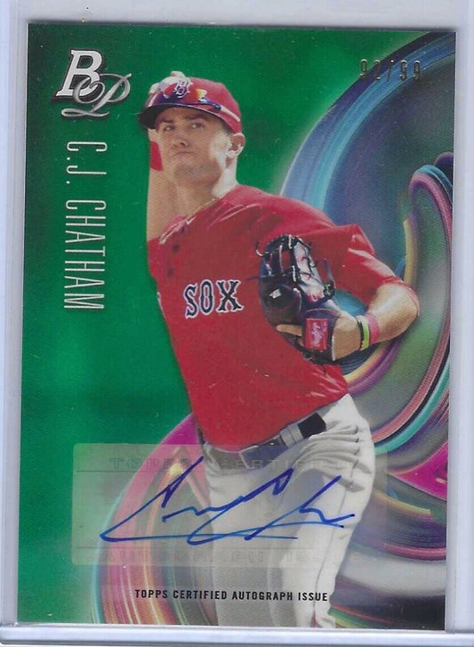CJ CHATHAM 2018 BOWMAN PLATINUM GREEN PROSPECT AUTO #d 92/99
