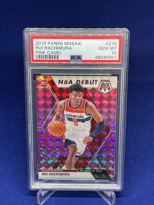 RUI HACHIMURA 2019-20 PANINI MOSAIC DEBUT CAMO PINK PRIZM ROOKIE RC #275 PSA 10