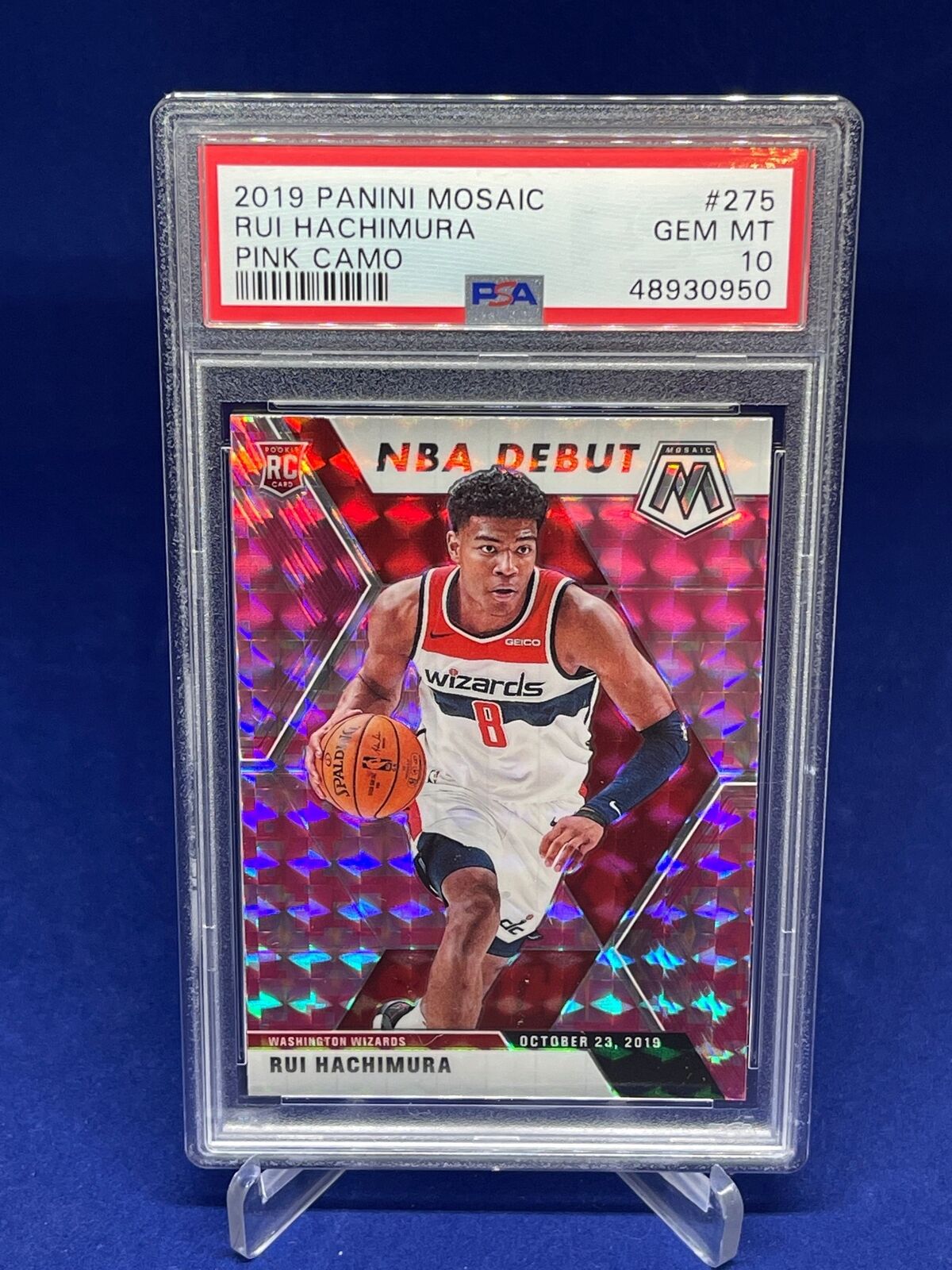 RUI HACHIMURA 2019-20 PANINI MOSAIC DEBUT CAMO PINK PRIZM ROOKIE RC #275 PSA 10
