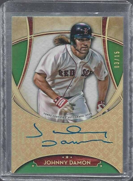 JOHNNY DAMON 2017 TOPPS FIVE STAR GREEN HOLOFOIL ON CARD RED SOX AUTO #D 3/15
