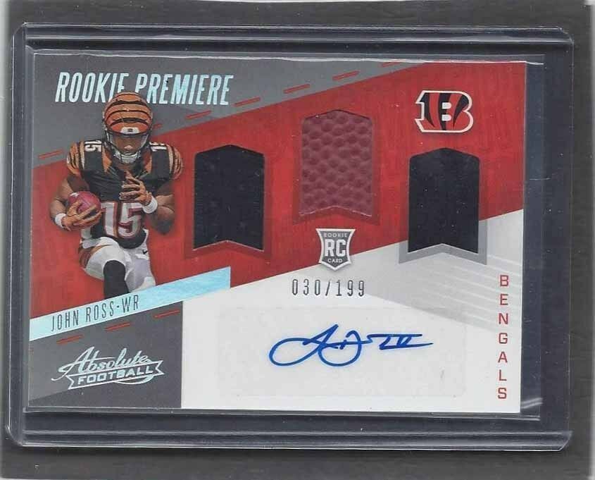 JOHN ROSS 2017 ABSOLUTE ROOKIE PREMIERE RPM TRIPLE JERSEY AUTO RC #D /199