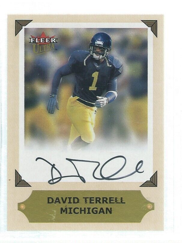 DAVID TERRELL 2001 FLEER ULTRA COLLEGE GREATS PREVIEW MICHIGAN ON CARD AUTO
