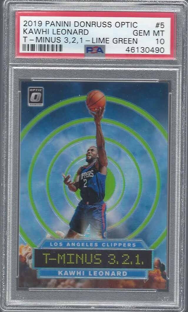 KAWHI LEONARD 2019-20 DONRUSS OPTIC T-MINUS 3,2,1 LIME GREEN HOLO /149 PSA 10
