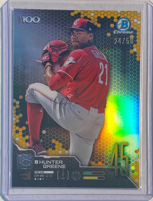 HUNTER GREENE 2019 BOWMAN CHROME TOP 100 PROSPECT GOLD REFRACTOR #D 24/50