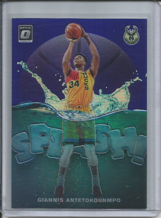 GIANNIS ANTETOKOUNMPO DONRUSS OPTIC SPLASH! PURPLE HOLO PRIZM #3