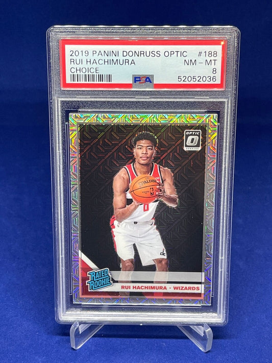 RUI HACHIMURA 2019-20 PANINI DONRUSS OPTIC RATED ROOKIE CHOICE PRIZM RC PSA 8
