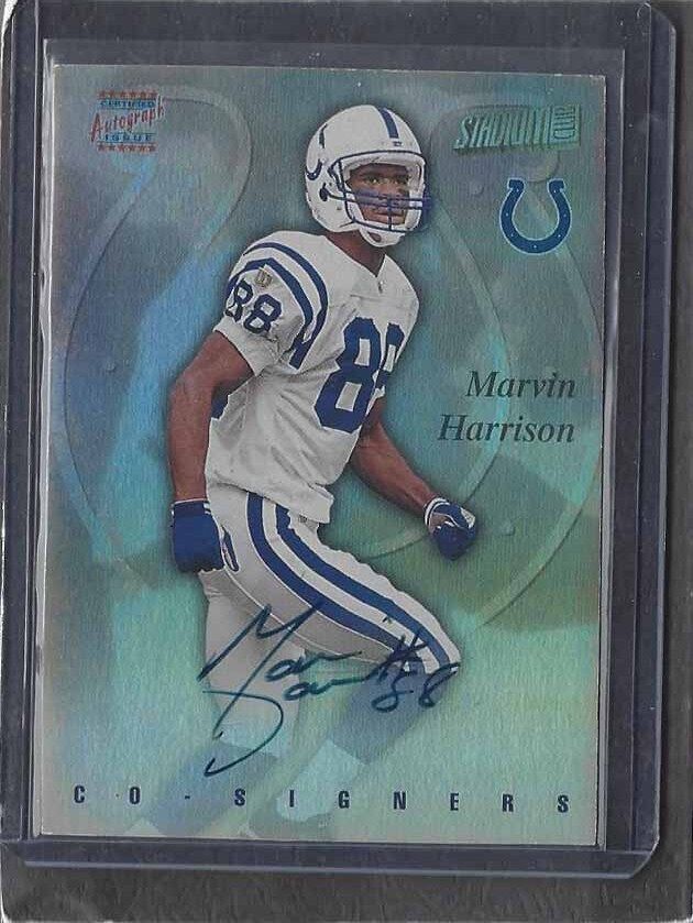 MARVIN HARRISON STEVE BONO 1997 STADIUM CLUB CO-SIGNERS DUAL ON CARD AUTO