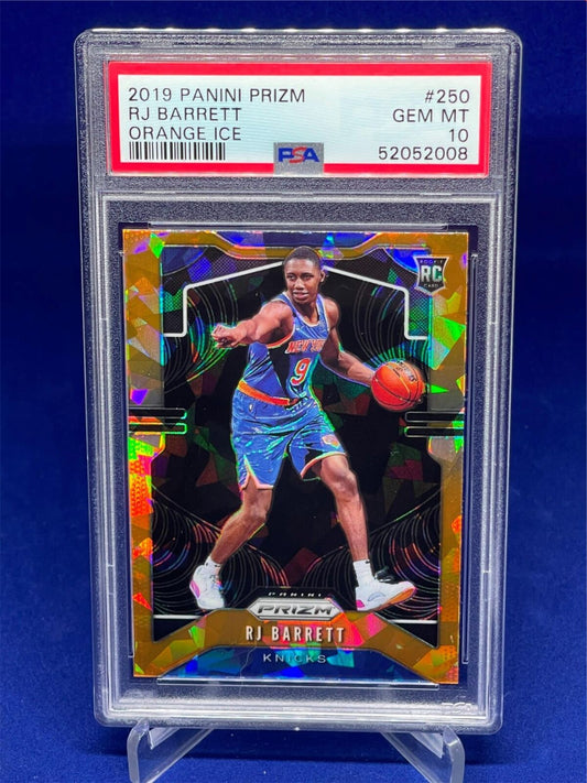 RJ BARRETT 2019-20 PANINI PRIZM ORANGE ICE PRIZM ROOKIE RC #250 PSA 10