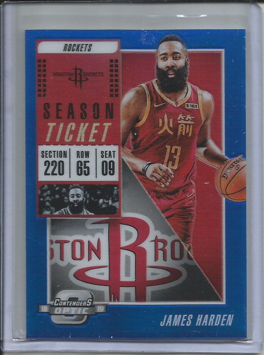 JAMES HARDEN 2018-19 OPTIC CONTENDERS SEASON TICKET BLUE HOLO PRIZM #D 36/99