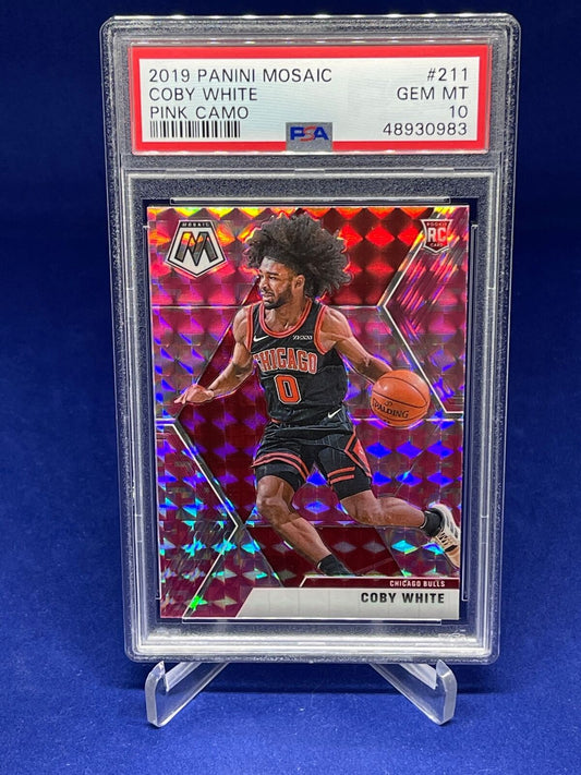 COBY WHITE 2019-20 PANINI MOSAIC PINK CAMO PRIZM ROOKIE RC #211 PSA 10 GEM MINT