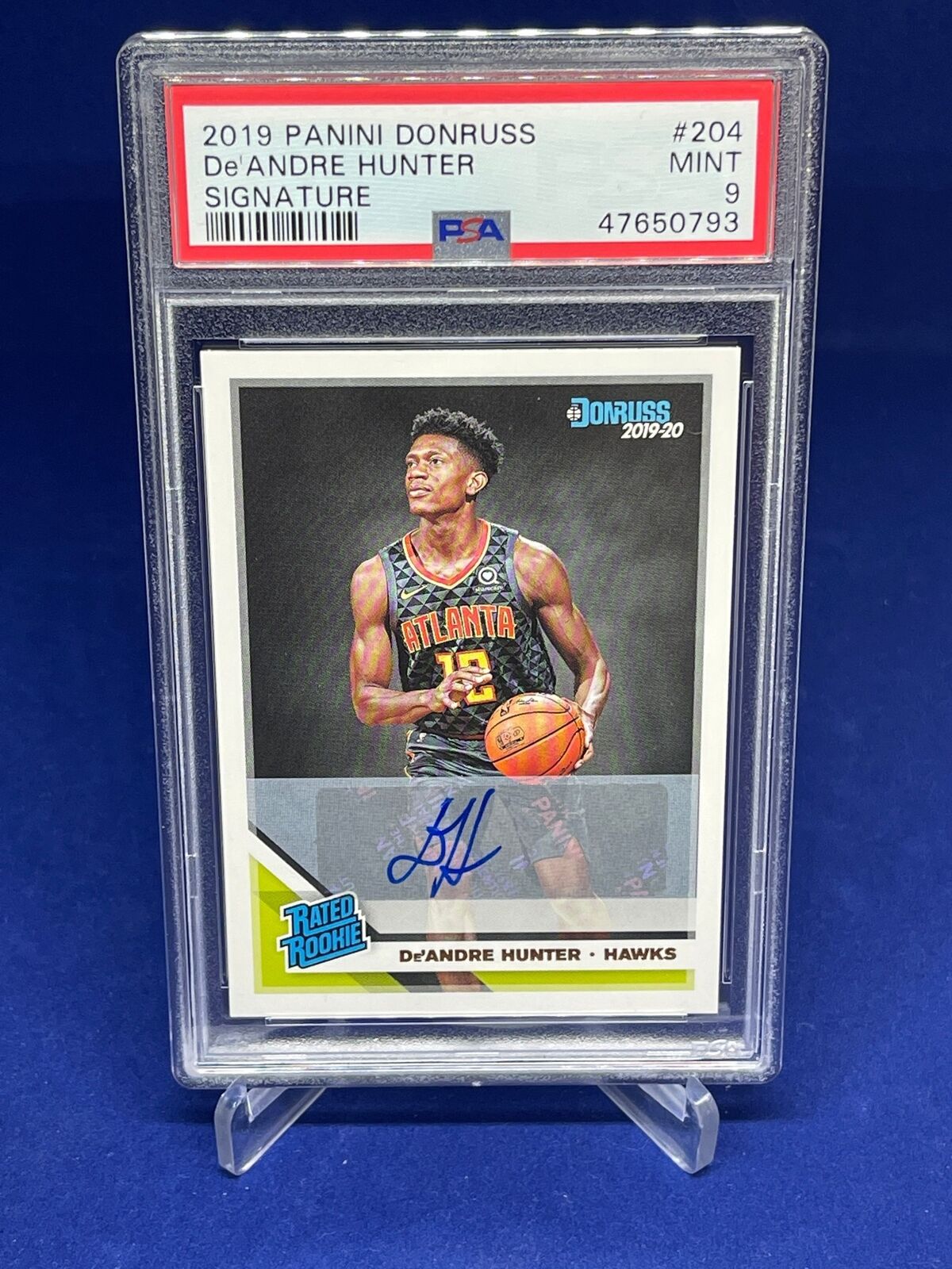 DE'ANDRE HUNTER 2019-20 PANINI DONRUSS RATED ROOKIE AUTO RC #204 PSA 9 MINT