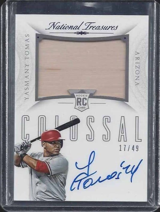YASMANY TOMAS 2015 NATIONAL TREASURES COLOSSAL JUMBO BAT ON CARD AUTO RC #D /49