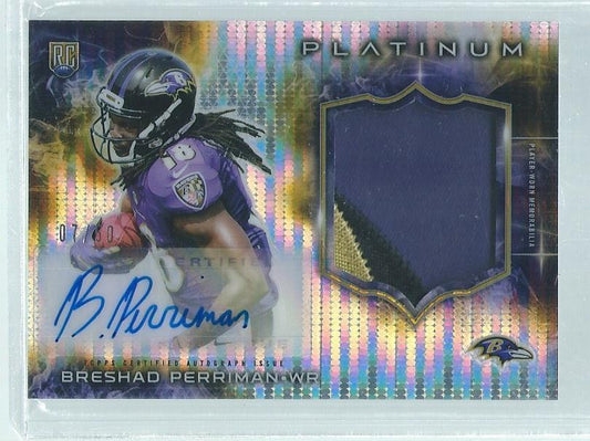 BRESHAD PERRIMAN 2015 TOPPS PLATINUM 3 COLOR PATCH AUTO PULSAR REFRACTOR RC /50