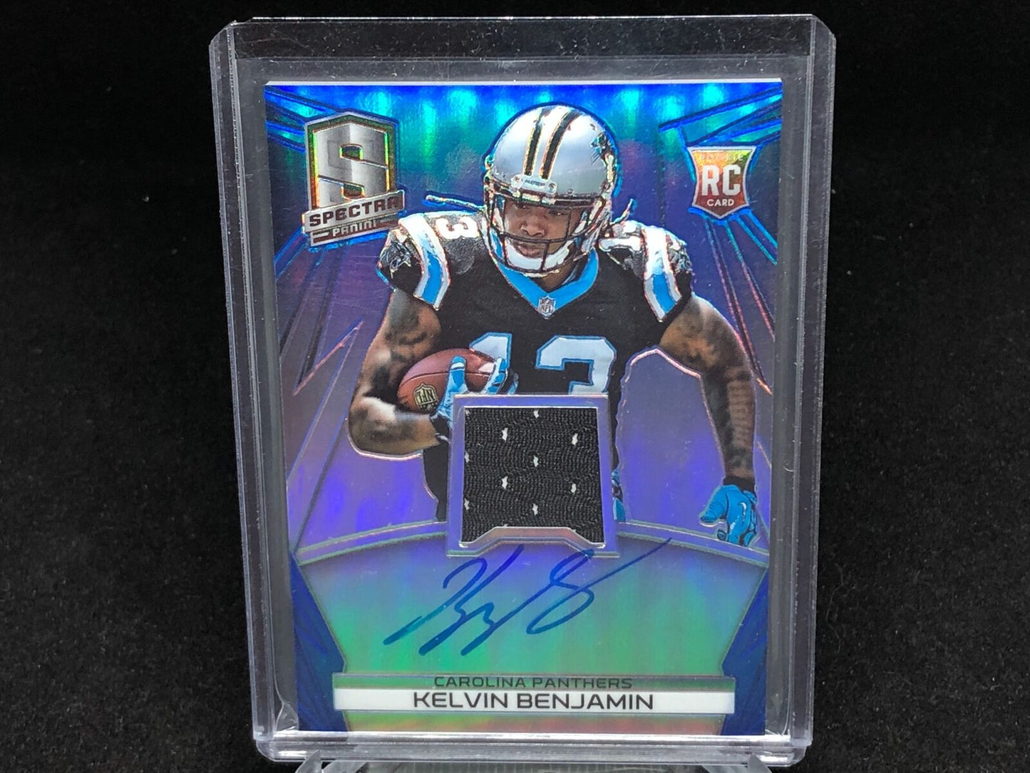 KELVIN BENJAMIN 2014 PANINI SPECTRA BLUE PRIZM JERSEY ON CARD AUTO RC #D 4/49