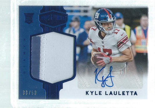 KYLE LAULETTA 2018 PLATES & PATCHES 2 COLOR PATCH AUTO BLUE ROOKIE RC #D 30/50