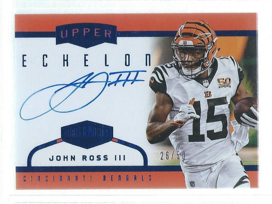 JOHN ROSS III 2017 PLATES & PATCHES UPPER ECHELON ON CARD BLUE AUTO RC #D 26/50