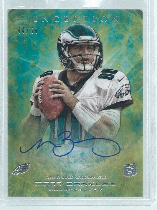 MATT BARKLEY 2013 TOPPS INCEPTION ON CARD AUTO GREEN RC #D 44/50