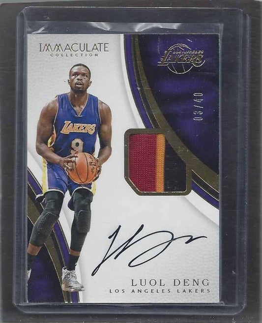 LUOL DENG 2016-17 IMMACULATE 3 COLOR PATCH ON CARD AUTO #D /40