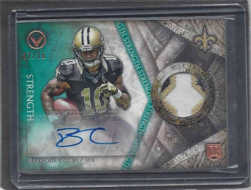 BRANDIN COOKS 2014 TOPPS VALOR STRENGTH GREEN RPA ROOKIE PATCH AUTO RC #D 73/75