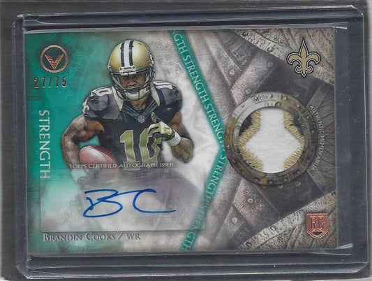 BRANDIN COOKS 2014 TOPPS VALOR STRENGTH GREEN RPA ROOKIE PATCH AUTO RC #D 73/75
