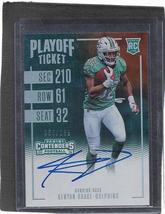 KENYAN DRAKE 2016 CONTENDERS PLAYOFF TICKET DOLPHINS ON CARD AUTO RC #D 80/199