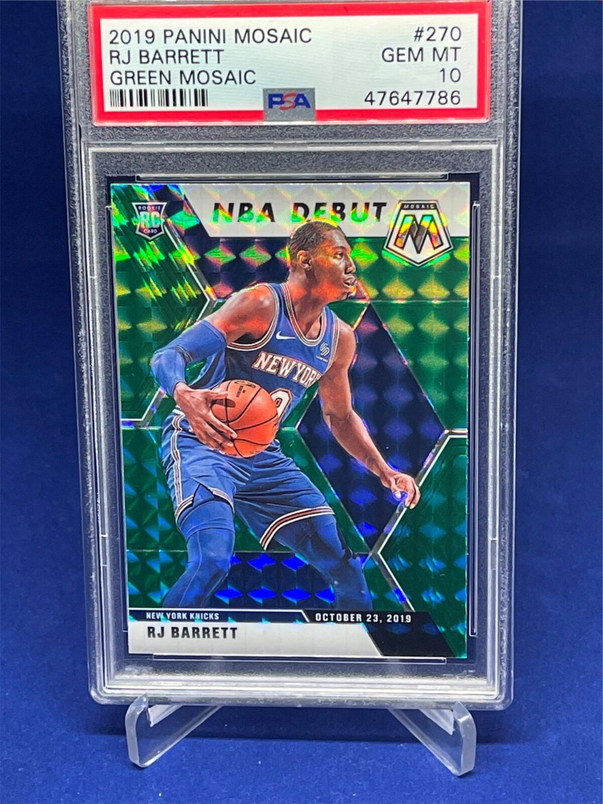 RJ BARRETT 2019-20 PANINI MOSAIC NBA DEBUT GREEN PRIZM ROOKIE RC #270 PSA 10