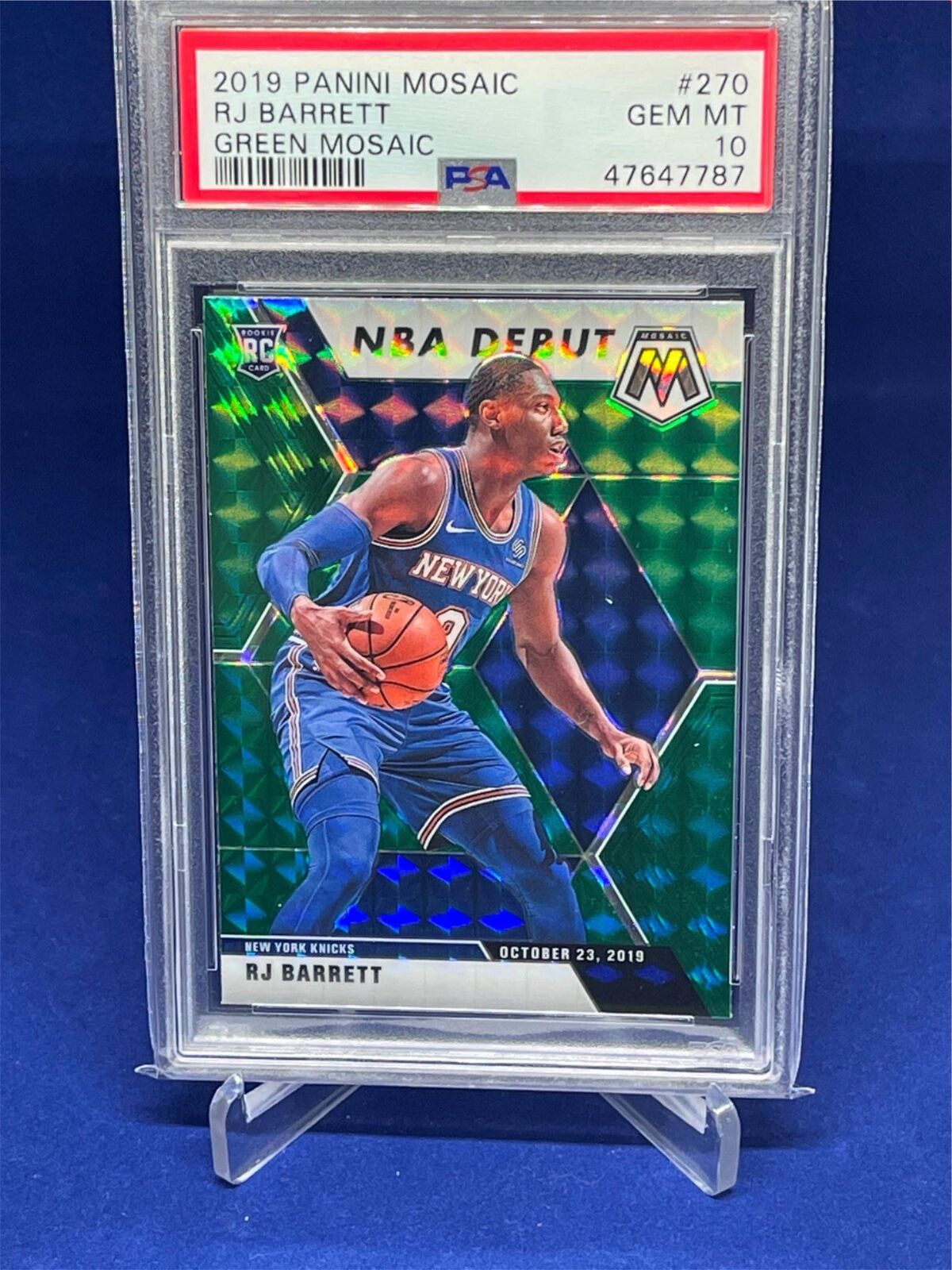 RJ BARRETT 2019-20 PANINI MOSAIC NBA DEBUT GREEN PRIZM ROOKIE RC #270 PSA 10