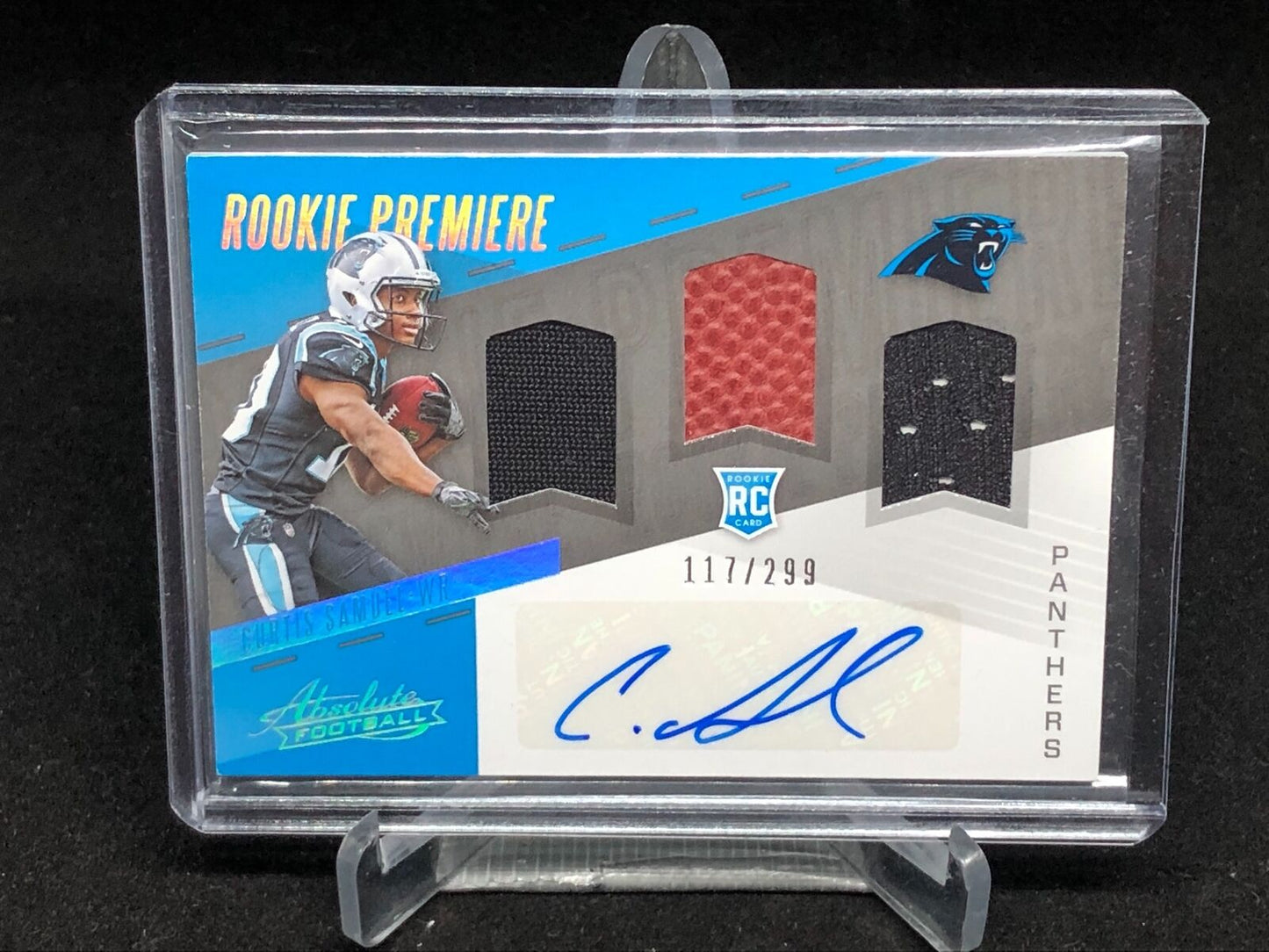 CURTIS SAMUEL 2017 PANINI ABSOLUTE JERSEY BALL RELIC AUTO RC #D /299