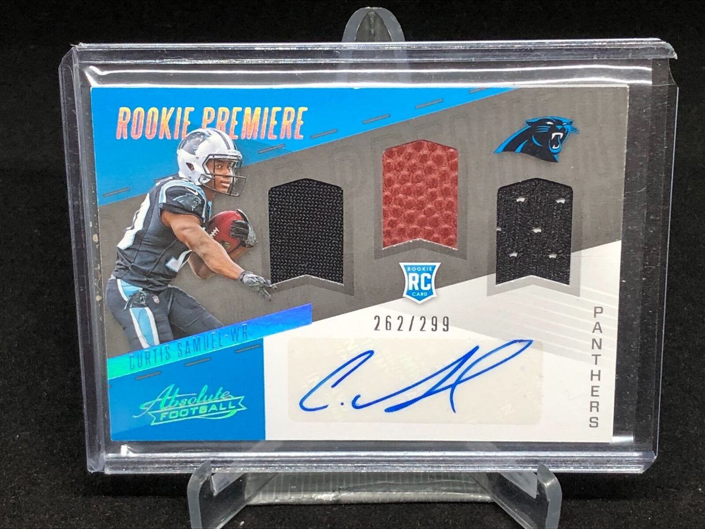 CURTIS SAMUEL 2017 PANINI ABSOLUTE JERSEY BALL RELIC AUTO RC #D /299