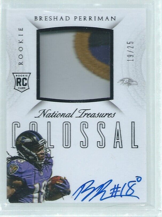 BRESHAD PERRIMAN 2015 NATIONAL TREASURES 4 COLOR PATCH ON CARD AUTO RC #D /25