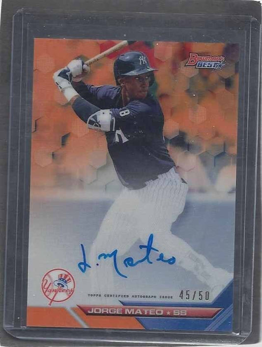 JORGE MATEO 2016 BOWMAN'S BEST ORANGE PROSPECT REFRACTOR ON CARD AUTO #D 45/50