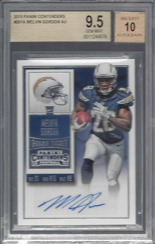 MELVIN GORDON 2015 CONTENDERS SSP RARE ROOKIE TICKET AUTO RC BGS 9.5 w 10 AU GEM