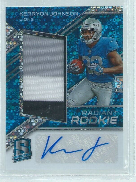 KERRYON JOHNSON 2018 SPECTRA ROOKIE RADIANT 3 COLOR PATCH AUTO BLUE RC #D 69/99
