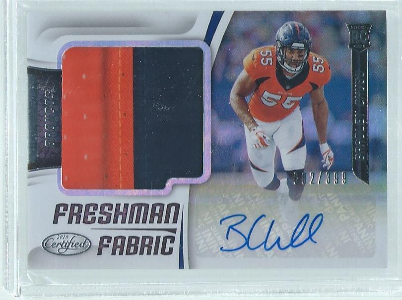 BRADLEY CHUBB 2018 PANINI CERTIFIED FRESHMAN FABRIC 2 COLOR PATCH AUTO RC /399