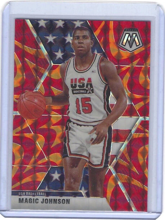 MAGIC JOHNSON 2019-20 PANINI MOSAIC ORANGE REACTIVE PRIZM USA #255