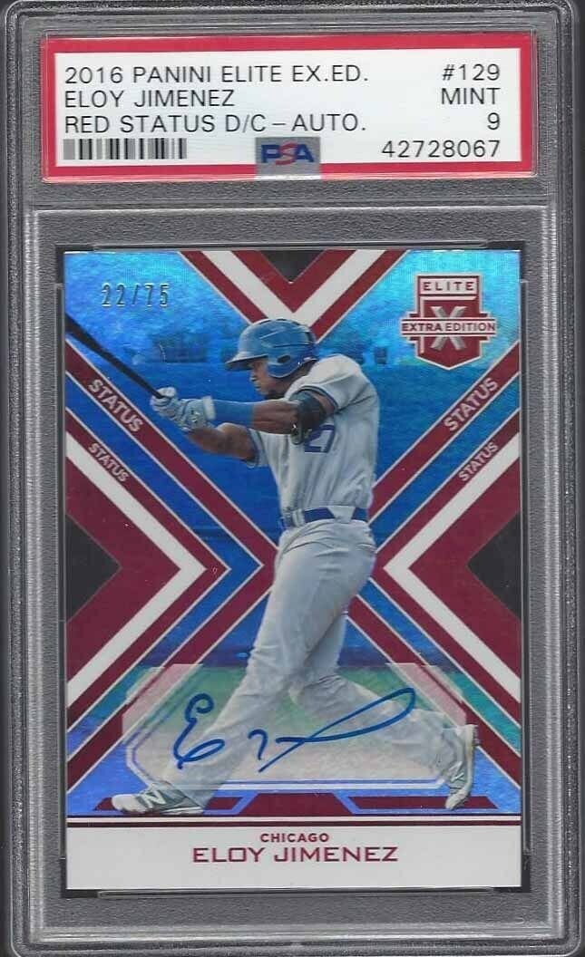 ELOY JIMENEZ 2016 ELITE EXTRA EDITION RED STATUS DIE CUT AUTO #D /75 PSA 9 MINT