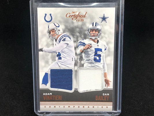ADAM VINATIERI DAN BAILEY 2017 CERTIFIED CUTS 2 CLR JERSEY RELIC #D 11/99