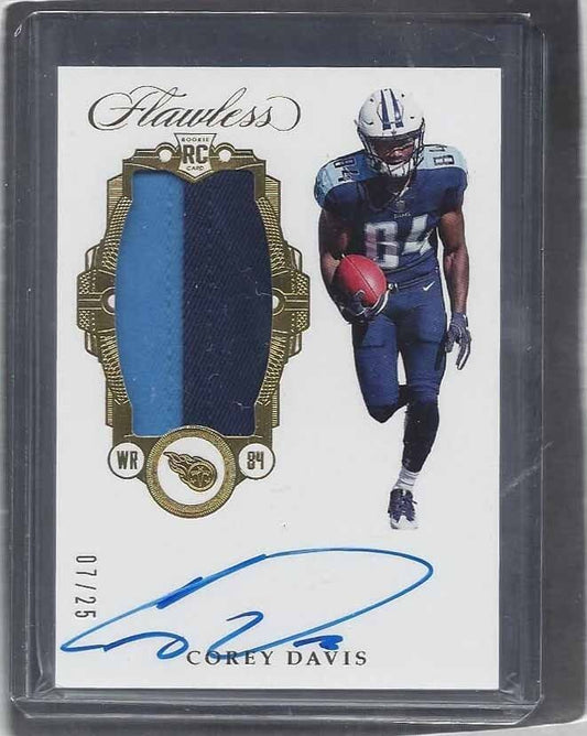 COREY DAVIS 2017 FLAWLESS GOLD RPA 2 COLOR ROOKIE PATCH ON CARD AUTO RC #D 7/25