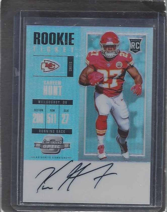 KAREEM HUNT 2017 PANINI CONTENDERS OPTIC ON CARD ROOKIE AUTO RC #117