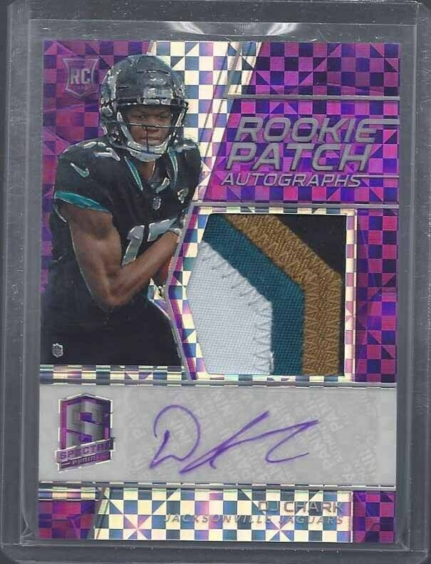 D.J. CHARK 2018 SPECTRA PURPLE POWER PRIZM 4 COLOR PATCH AUTO RC #D 29/50