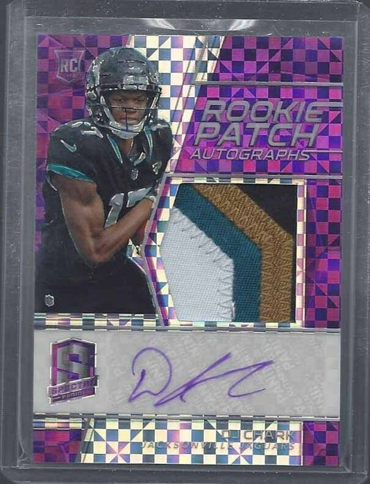 D.J. CHARK 2018 SPECTRA PURPLE POWER PRIZM 4 COLOR PATCH AUTO RC #D 29/50