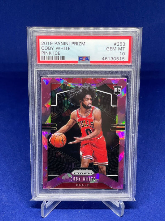 COBY WHITE 2019-20 PANINI PRIZM PINK ICE PRIZM ROOKIE RC #253 PSA 10 GEM MINT