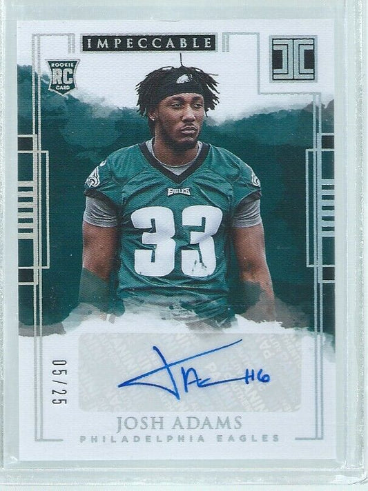 JOSH ADAMS 2018 PANINI IMPECCABLE SILVER ROOKIE AUTO RC #D 5/25
